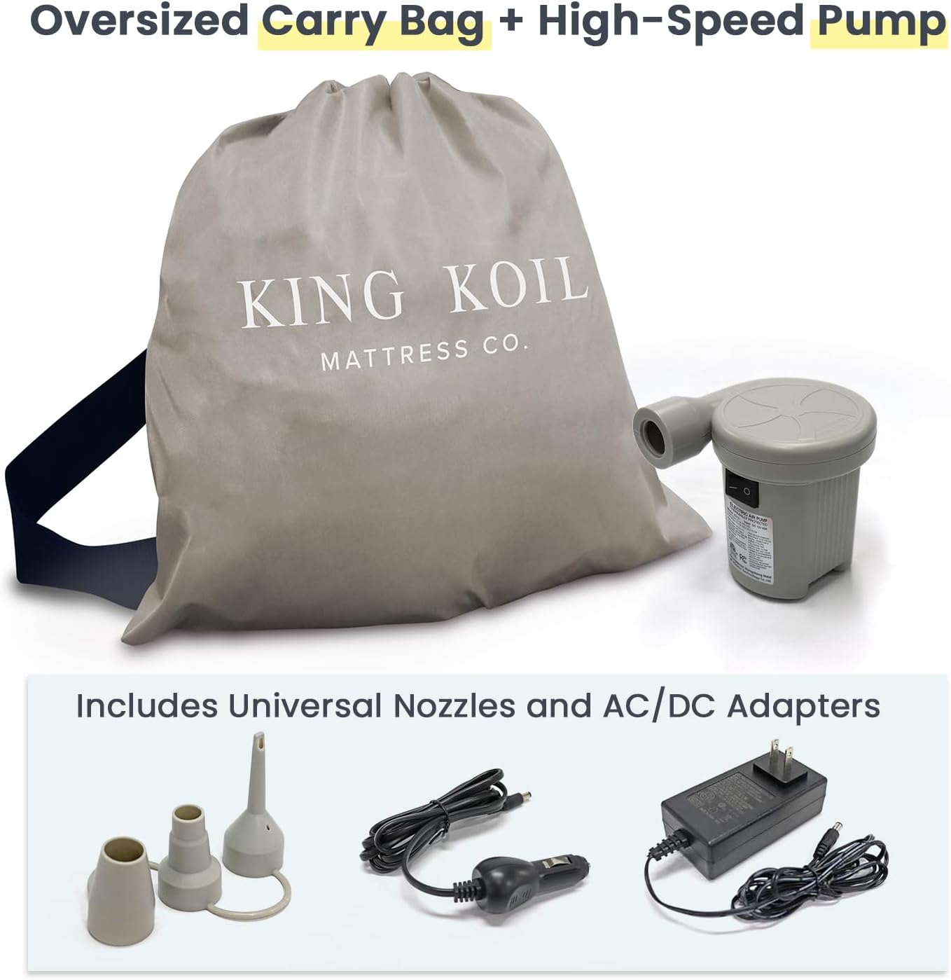 King Koil Luxury Inflatable Toddler Travel Bed with Built-in Safety Bumper, Portable Air Mattress Airbed for Kids Travel, Includes High-Speed Pump - Black