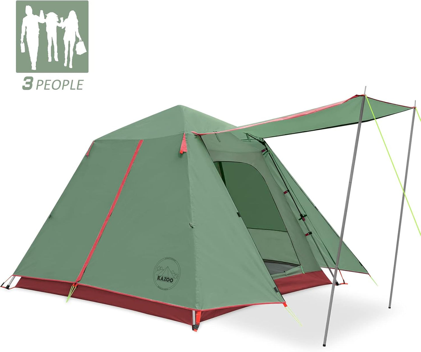KAZOO Camping Tents 3 Person Waterproof Instant Tents 3 People Cabin Tent Easy Setup with Sun Shade Automatic Aluminum Pole