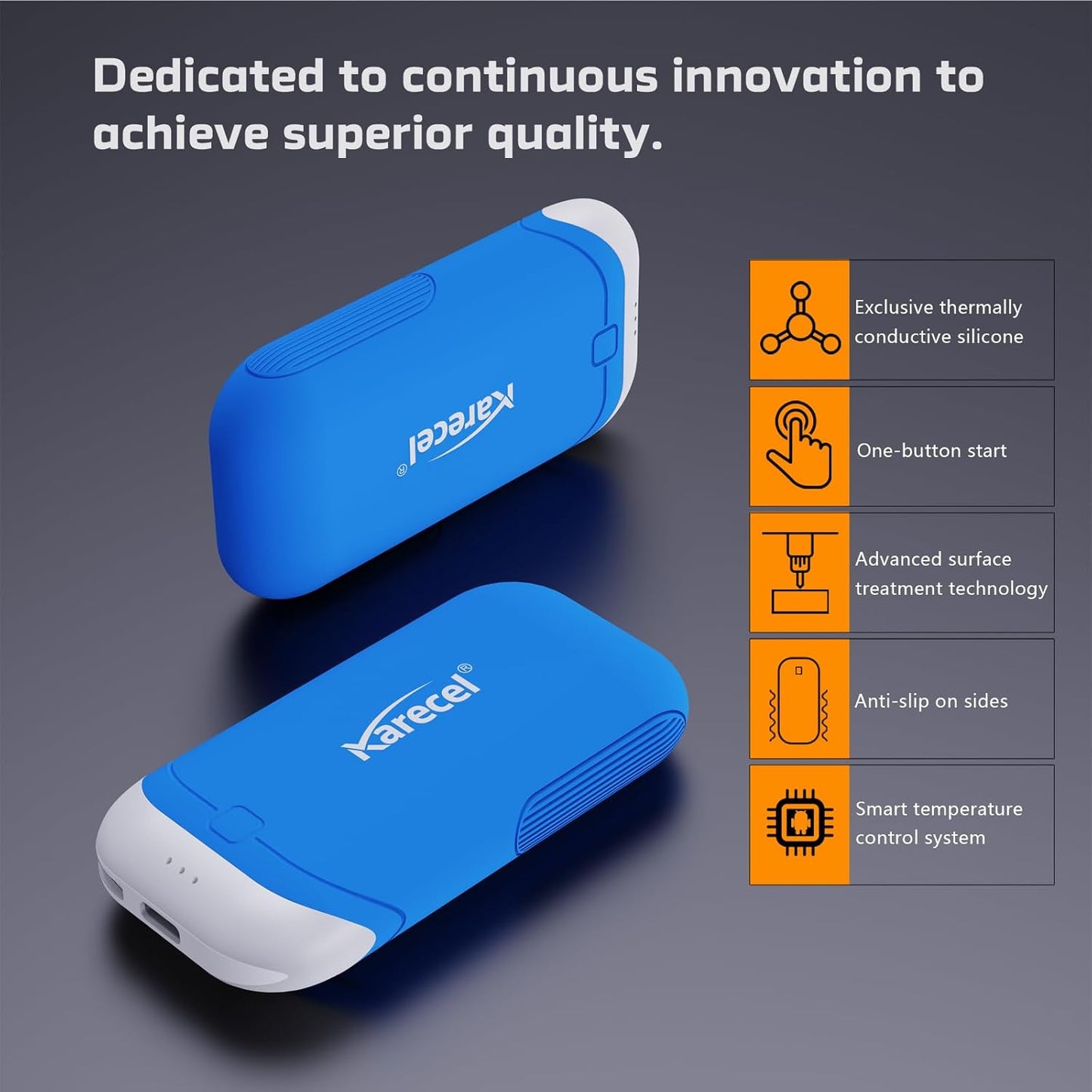 Karecel Hand Warmers Rechargeable 2 Pack, 10,000mAh Thermally Conductive Silicone Hand Warmers for 360° Double-Sided Heat, Portable Pocket-Sized USB Electric Handwarmer, Electronic Gifts for Men Women