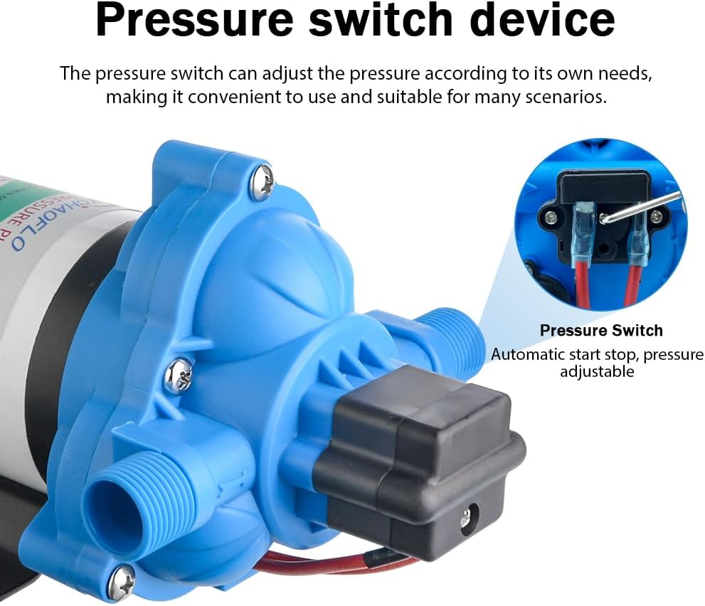 12V Electric High Pressure Water Pump with Diaphragm, Inline Water Transfer Pump, Camper Water System, On-Demand Water Pressure Booster Pump for Garden Hose & Water Pumps
