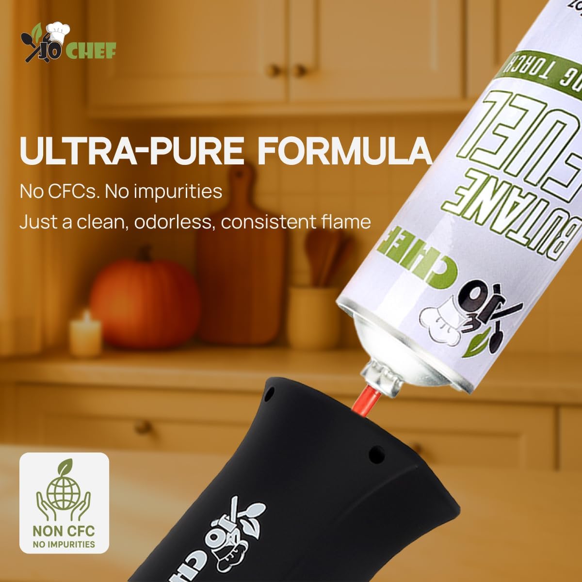 Jo Chef Butane Fuel Refill, Fuel Canister, Universal Refill Gas Lighter, Kitchen Torch, Fuel Butane Torch fluid – Universal Tip – (5 Cans)