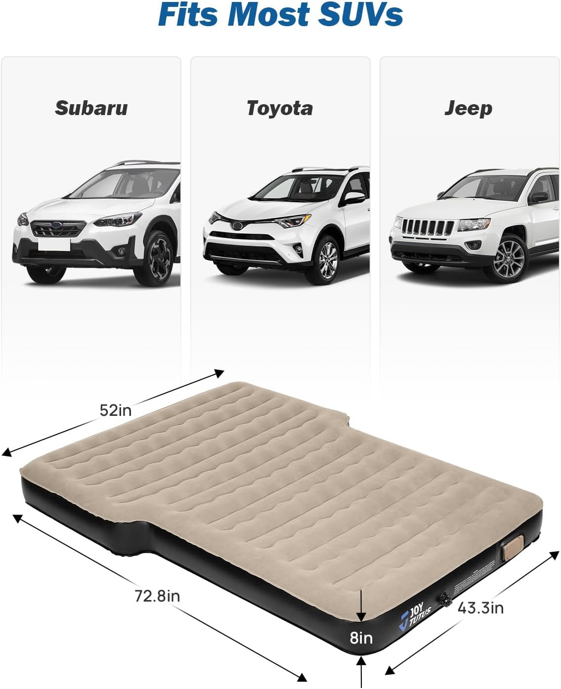 JOYTUTUS SUV Air Mattress Camping Bed,3.0 Thickened Flocking Car Camping Inflatable Mattress,Anti-Leakage,with 2 Pillows & Electric Pump Universal Car Bed for SUV Trunk and Rear Seat