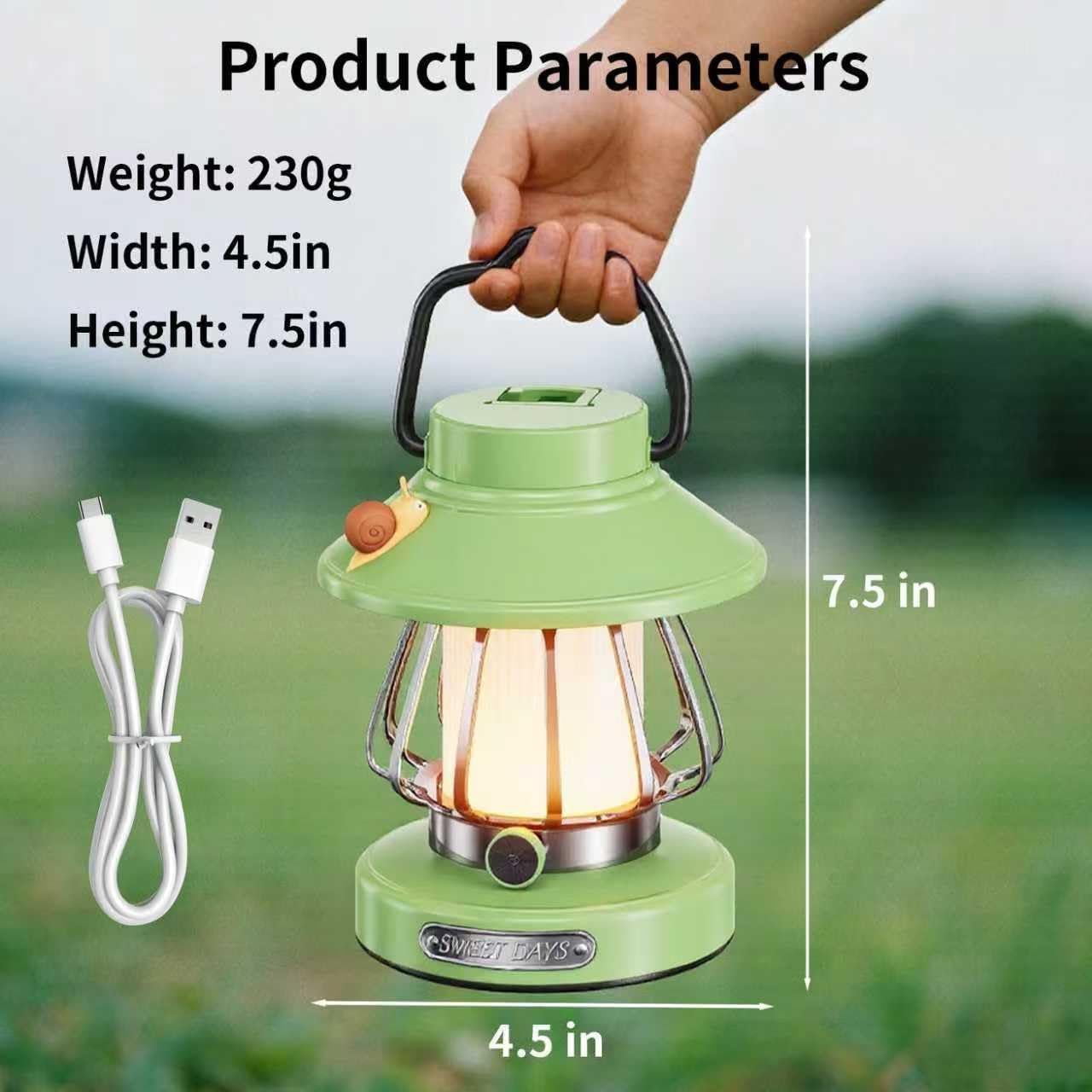 Kids Lantern with 3 Color Dimmable & USB-C Charging, Boys Night Light for Bedroom, Indoor Outdoor Adventures & Emergency Use Toddler Flashlight Camping Essentials for Kids (Green)