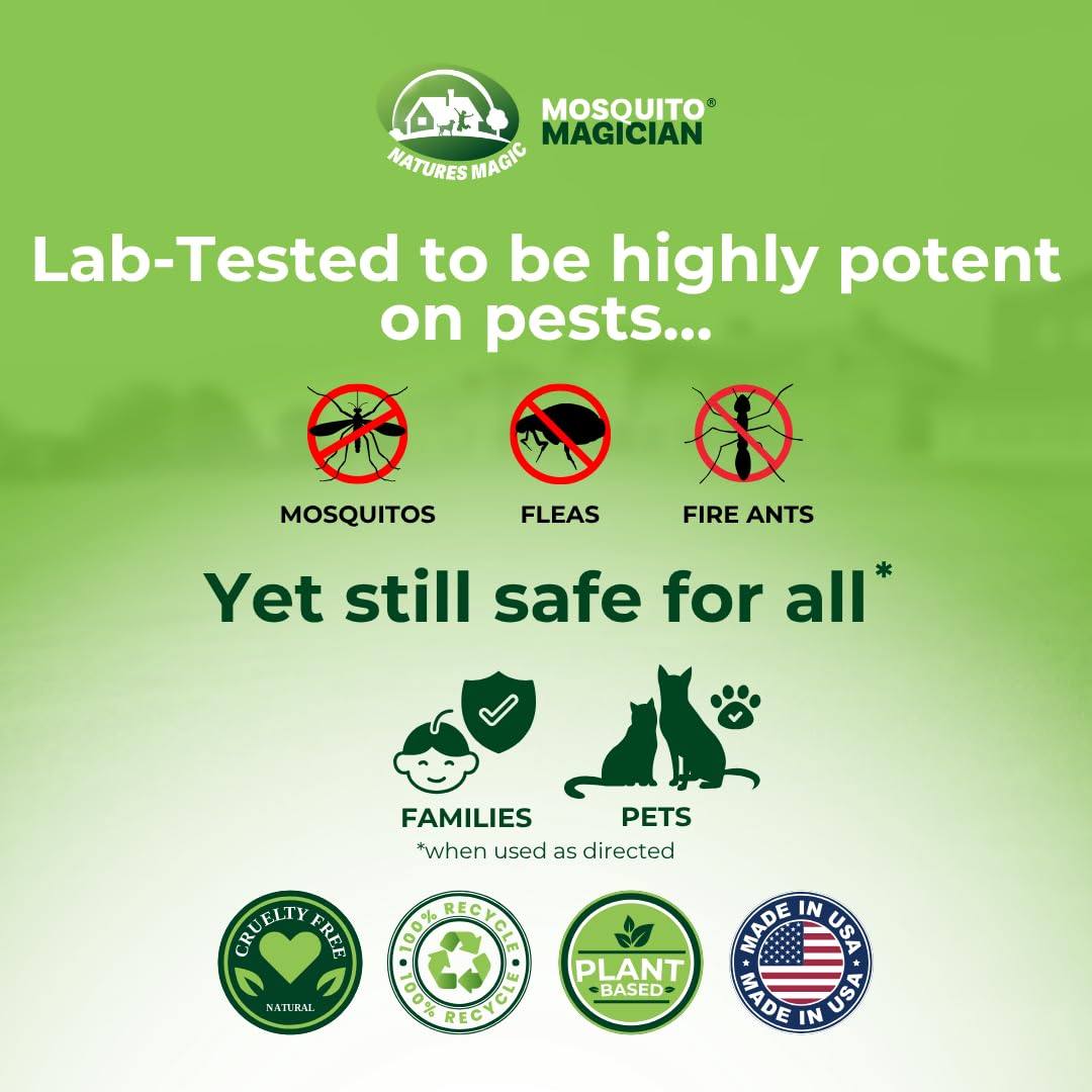 Mosquito Magician Handheld Battery Operated Mosquito Sprayer - User-Friendly - Ideal for Yards, Lawns, Patios - with 2 Gallon Ready to Use Liquid Spray Solution - Kills Mosquitoes, Fleas, Fire Ants