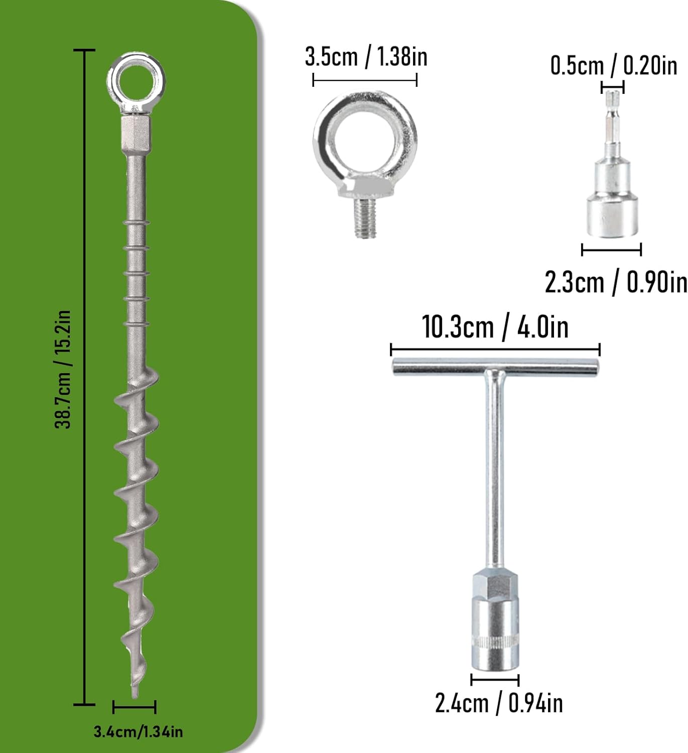 12 Pcs 14" Ground Anchors Screw in Non-Rust Cast Aluminum Detachable Tent Stakes for Camping Tents, Sand, Trampoline, Swing Sets and Sheds