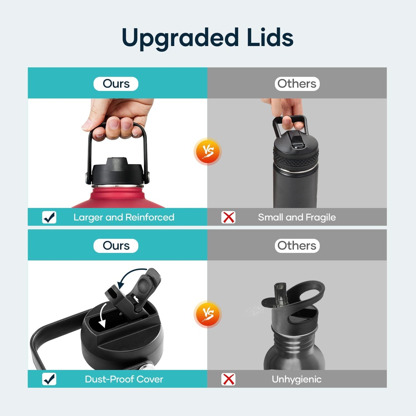 128oz Insulated Water Bottle, BUZIO Gallon Water Jug with Straw Lid and Carrying Sleeve (Cold for 48 Hrs) Stainless Steel Hydro Metal Canteen Water Flask, Ruby Red Navy