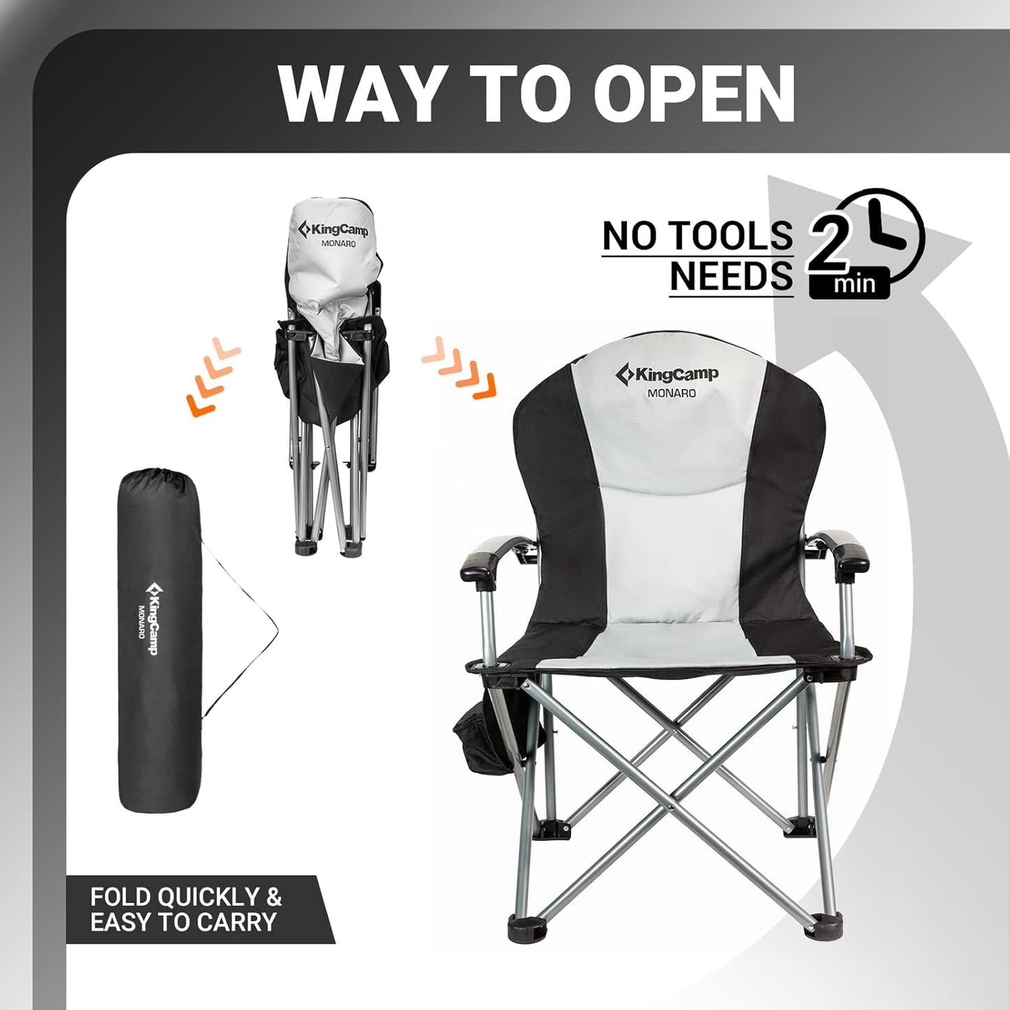 KingCamp Oversized Camping Folding Chair, Heavy Duty 450 LBS with Lumbar Support, Padded Outdoor Chair with Cup Holder, Camp Lawn Chair with Cooler Bag for Sports, Garden, Beach, Fishing