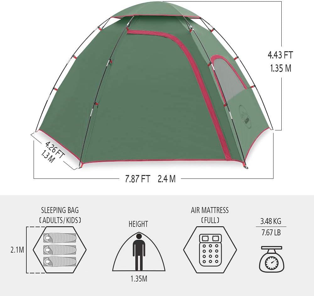 KAZOO Outdoor Camping Tent 2/4 Person Waterproof Camping Tents Easy Setup Two/Four Man Tent Sun Shade 2/3/4 People