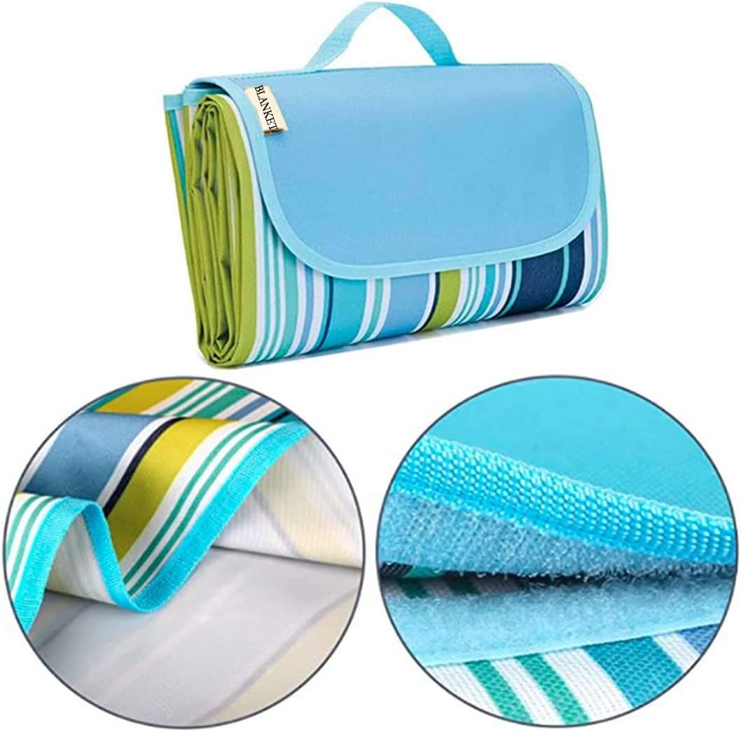 K Y KANGYUN Extra Large Picnic Blanket Outdoor Beach Blankets, Water-Resistant Foldable Sandproof Blankets Cute Picnic Mat for Beach, Camping Grass Lawn Park Mats (Blue, 80x80 in)