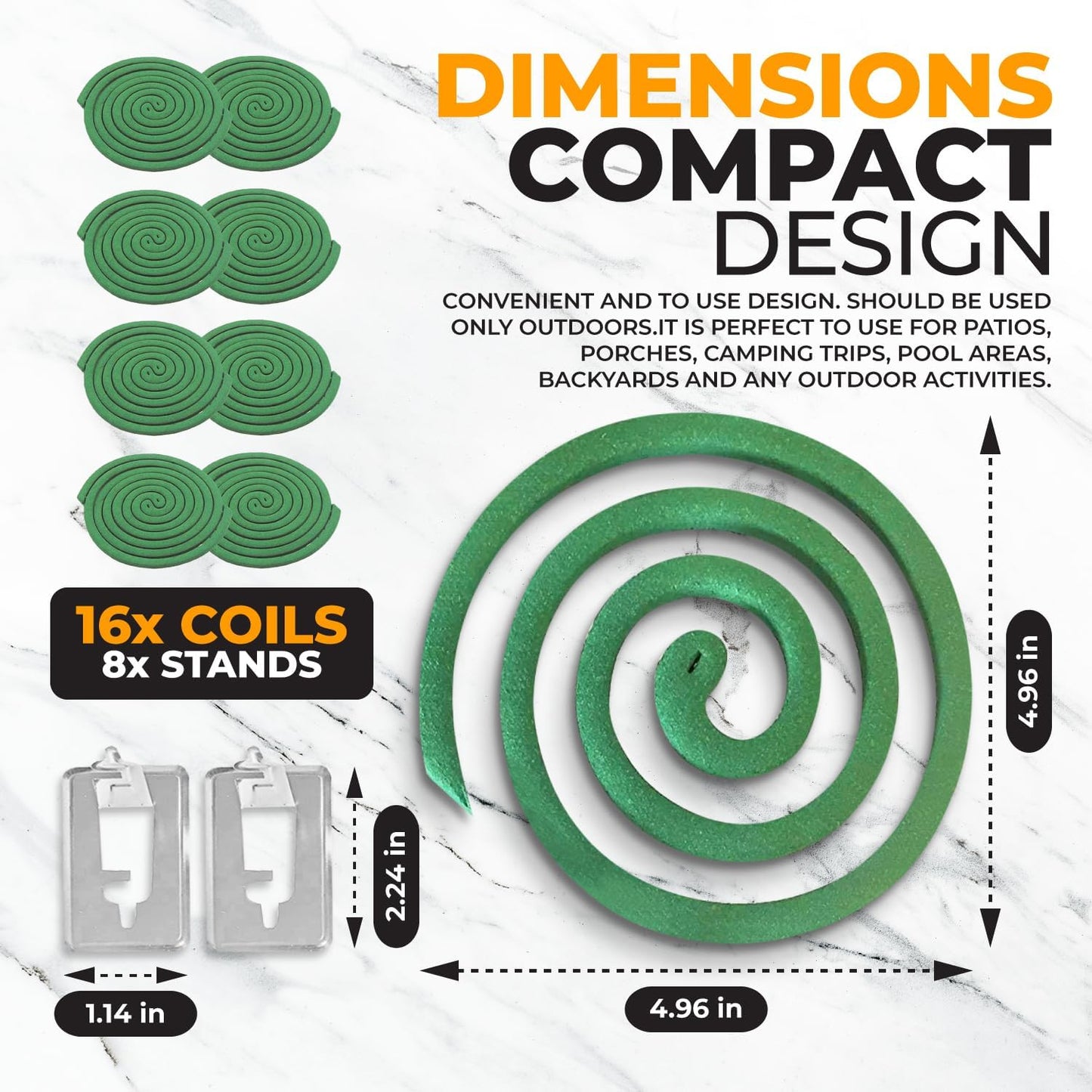 Mosquito Repellent Coils - Outdoor Use Reaches Up to 10 feet - Each Coil Burns for 5-7 Hours (Four in Each Pack Contains Total 16 coils & 8 Coil Stands)