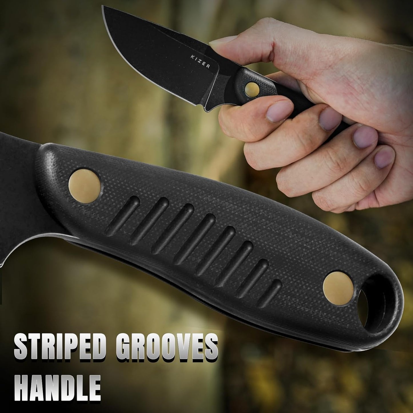 Kizer Hare Fixed Blade Knife with Sheath, 3.14" D2 Steel Blade EDC Fixed Blade Hunting Knives with Black G10 Handle, Small Bushcraft Survival Neck Knives, Outdoor Camping Knife for Men Women, 1077M1