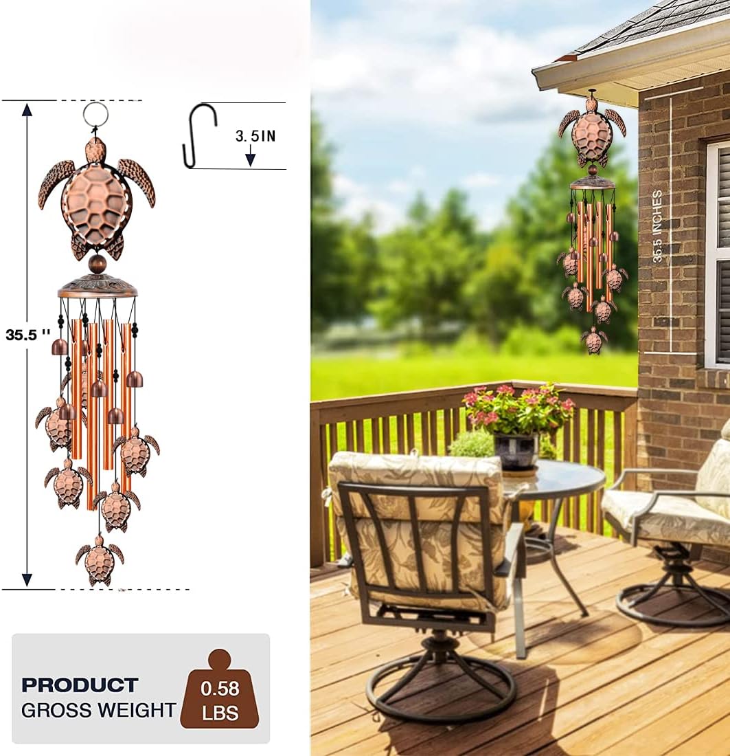 JUNQIU Turtle Wind Chime,Sea Turtle Gifts for Women,Wind Chimes for Outside,Turtle Decor for Outdoor Garden Yard Home, Turtles Gifts for Turtle Lovers,Beach Wind Chimes for Outside with S Hook