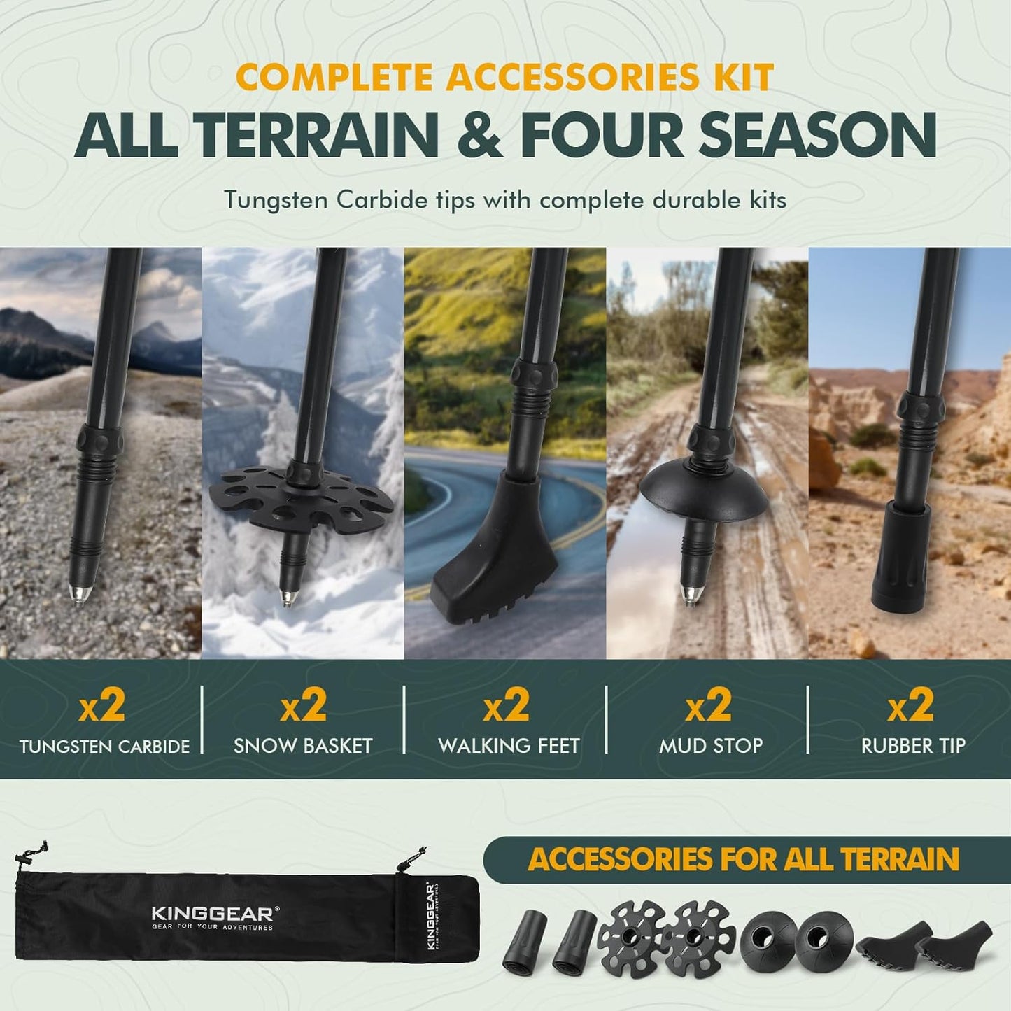 KINGGEAR TPC 100% Carbon Fiber Hiking Poles, Telescopic Retractable Nordic Trekking Poles, Ultra Lightweight Nordic Walking Stick, Metal Flip Locks, Cork and Extended EVA Handle