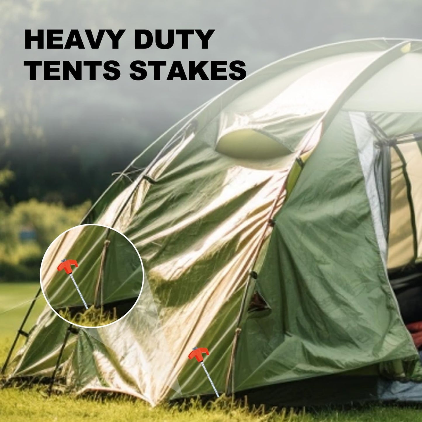 12 Pack Screw in Tent Stakes Heavy Duty,8 Inch Ground Anchors Screw in,Metal Stakes with Hex Head Driver,Camping Tent Accessories.(Orange)