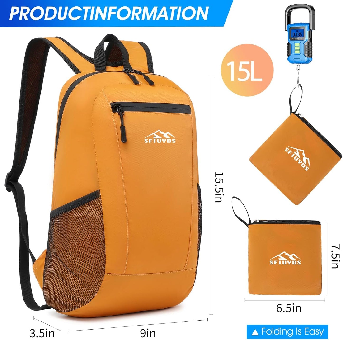 15L Lightweight Hiking Backpack Small,Waterproof Hiking Daypack,Foldable Backpack for Travel,Ultralight Daypack