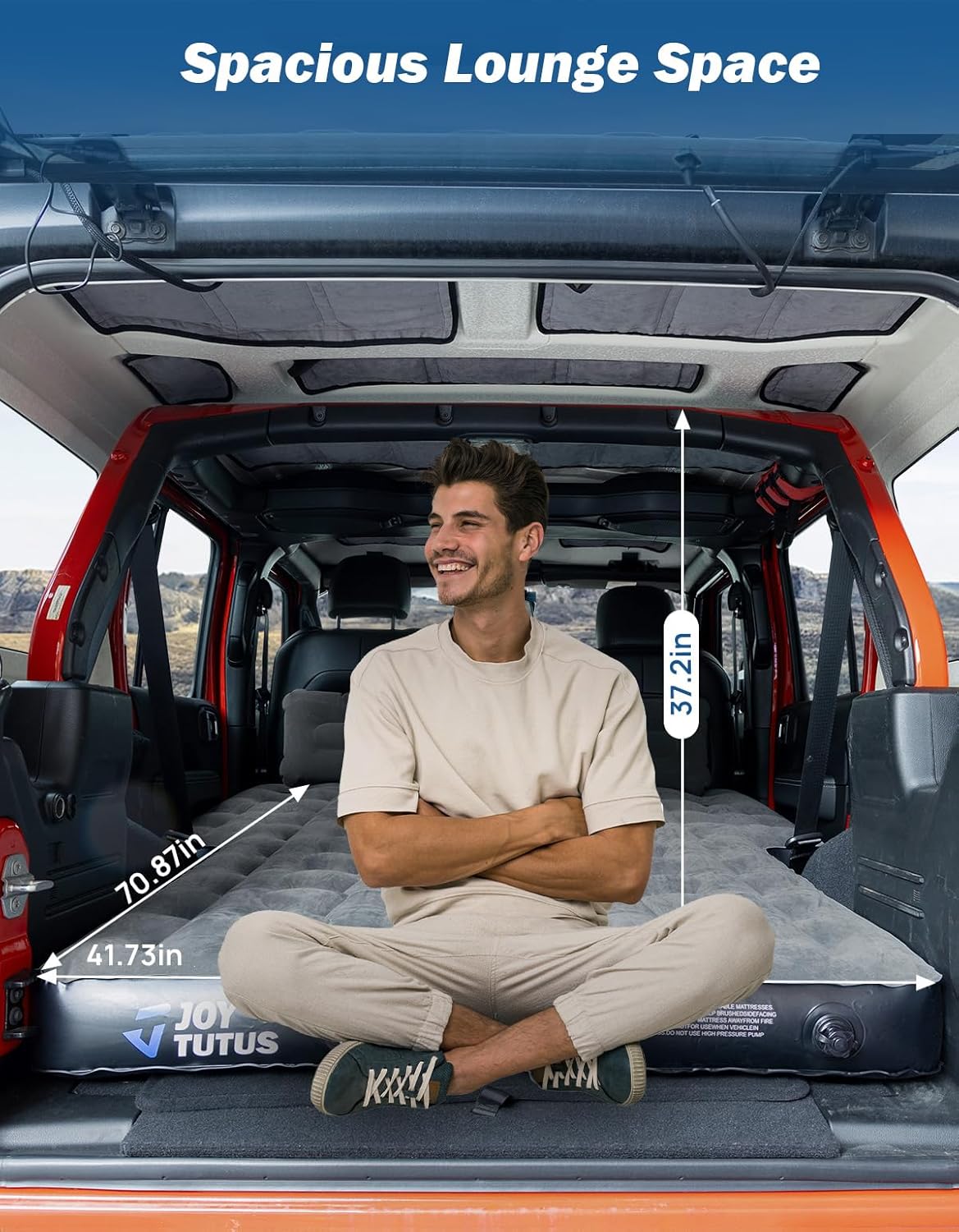 JOYTUTUS SUV Air Mattress for Camping w/Air Pump Compatible with Wrangler JL 4X4, Comfort SUV Inflation Mattress w/2 Pillows for 2018-2026 Wrangler JL 4 Door (Don't for 4XE) - Dark Grey