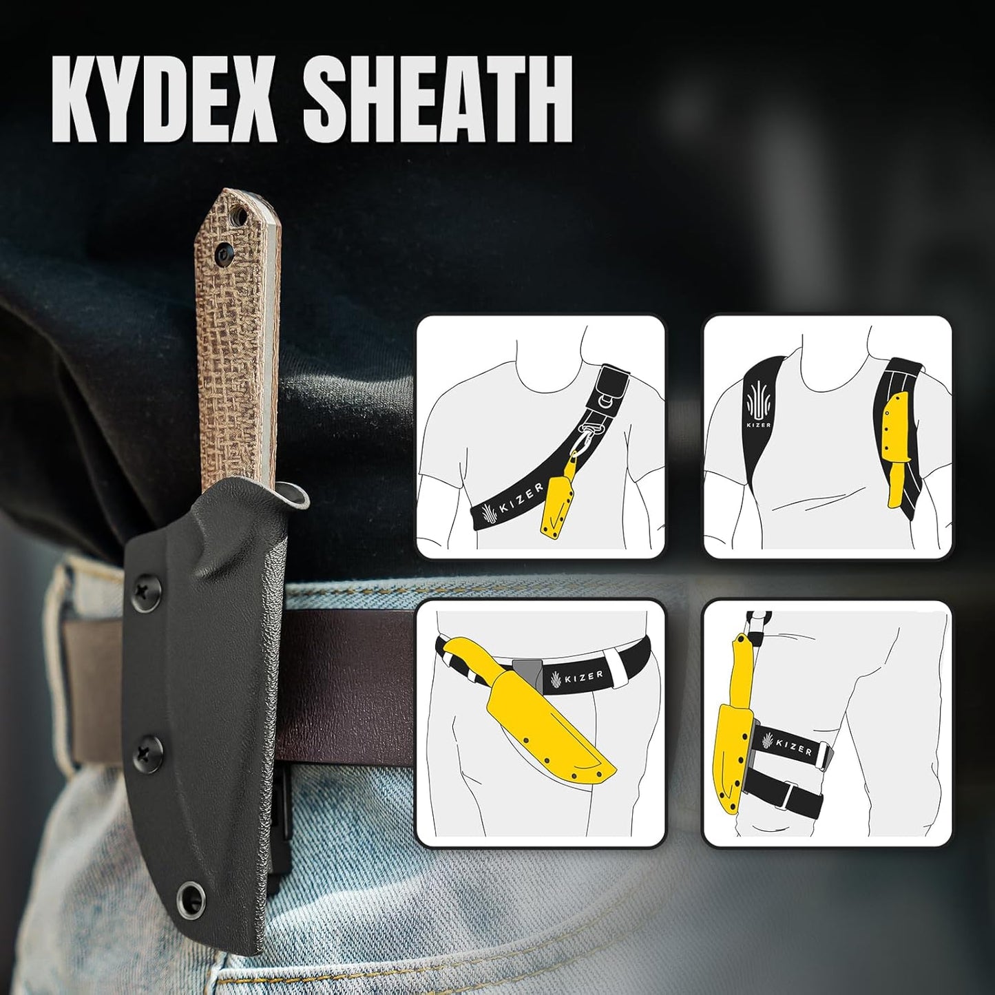 Kizer Mini Harpoon Fixed Blade Knife with Sheath, 3V Blade Hunting Knife with Micarta Handle, Camping Fixed Blade Small EDC Knives for Hiking, Survival 1040SM1