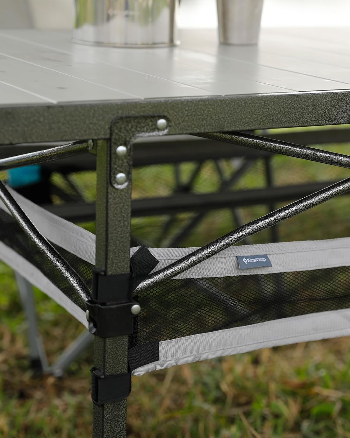 KingCamp Folding Camping Table, Aluminum Roll-Up Camp Table, Large Foldable Table for 6-8 Person, Outdoor Portable Tables with Carry Bag, 120 LBS Heavy Duty Load (Silver+Mesh:53.5"x27.5")