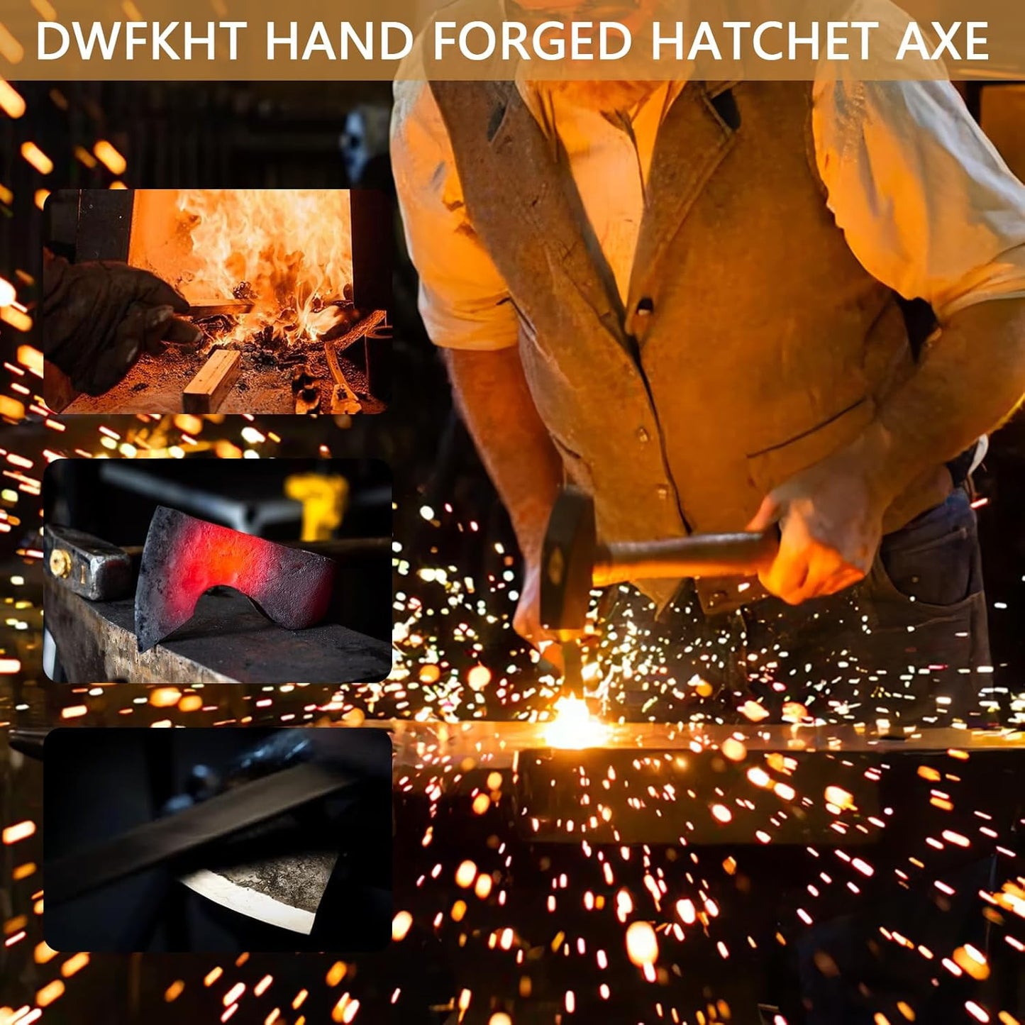 14.4" Hatchet, Camping Axe, Hand Forged Axe with Sheath, Bushcraft Hatchet with 1065 Carbon Steel and Beech Handle for Wood Chopping – Perfect for Outdoor Survival and Adventures