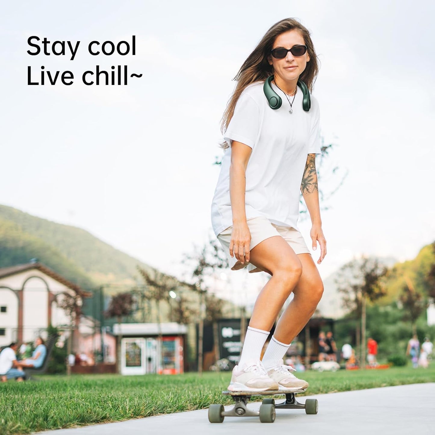 JISULIFE Portable Neck Fan, Hands Free Bladeless Fan, 5 Speeds, 4000 mAh Battery Operated Wearable Personal Fan, Twistable, Rechargeable, Gift for Women Men-Dark Green