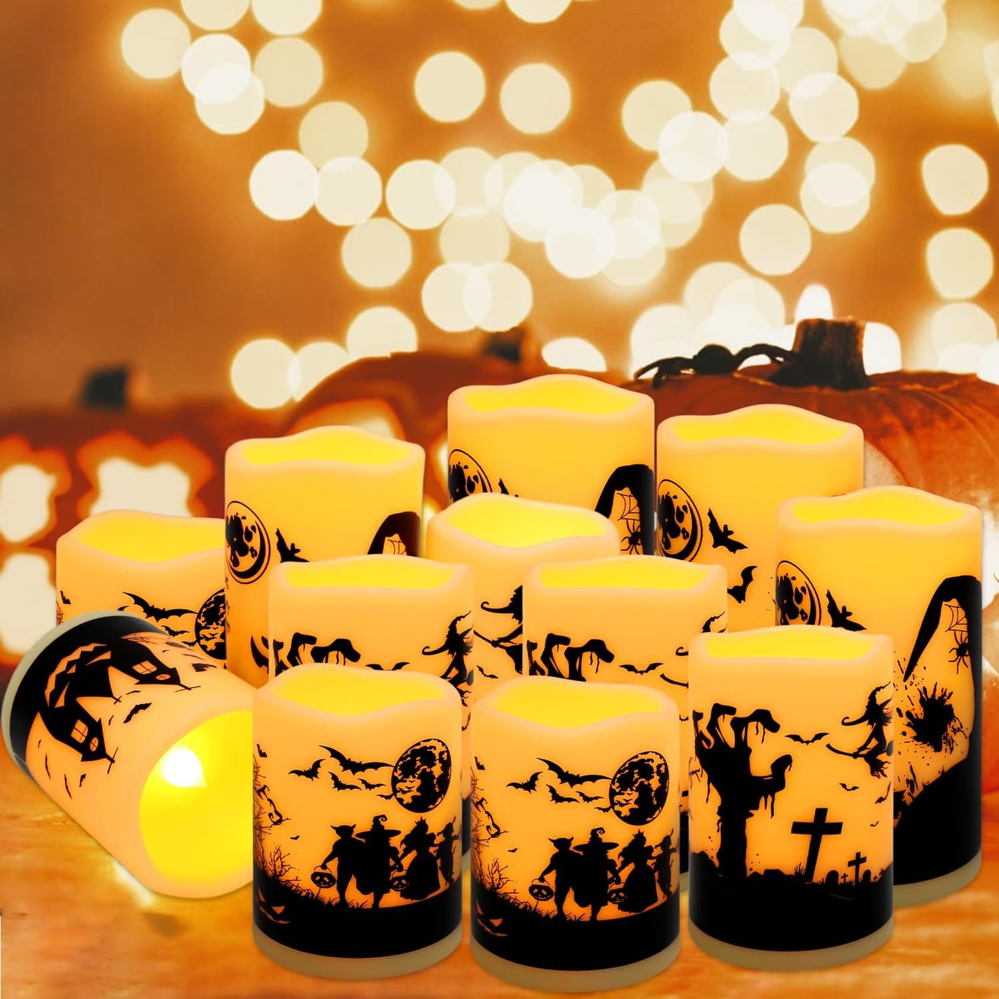 12-Pack Waterproof -Flameless Led Candles,Remote Control and Timer Functions for Halloween and More Decorations(3 Sizes)