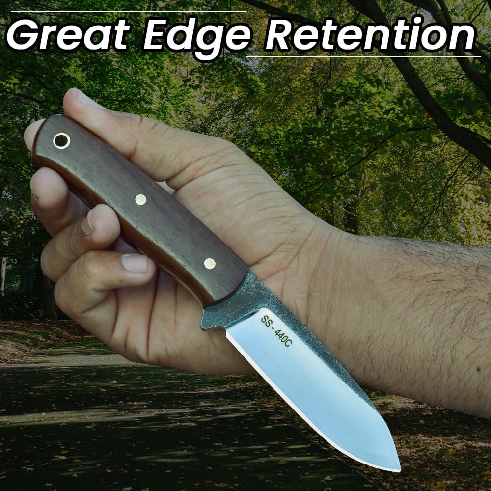 Knives Ranch Camper One | 8 inch horizontal Carry Bushcraft, Camping, Hunting & Outdoors Knife | High Carbon SS 440-C | 59 Hardness | Cowboy Style Dual Carry Sheath (Camper One 3090-SS-IRW)