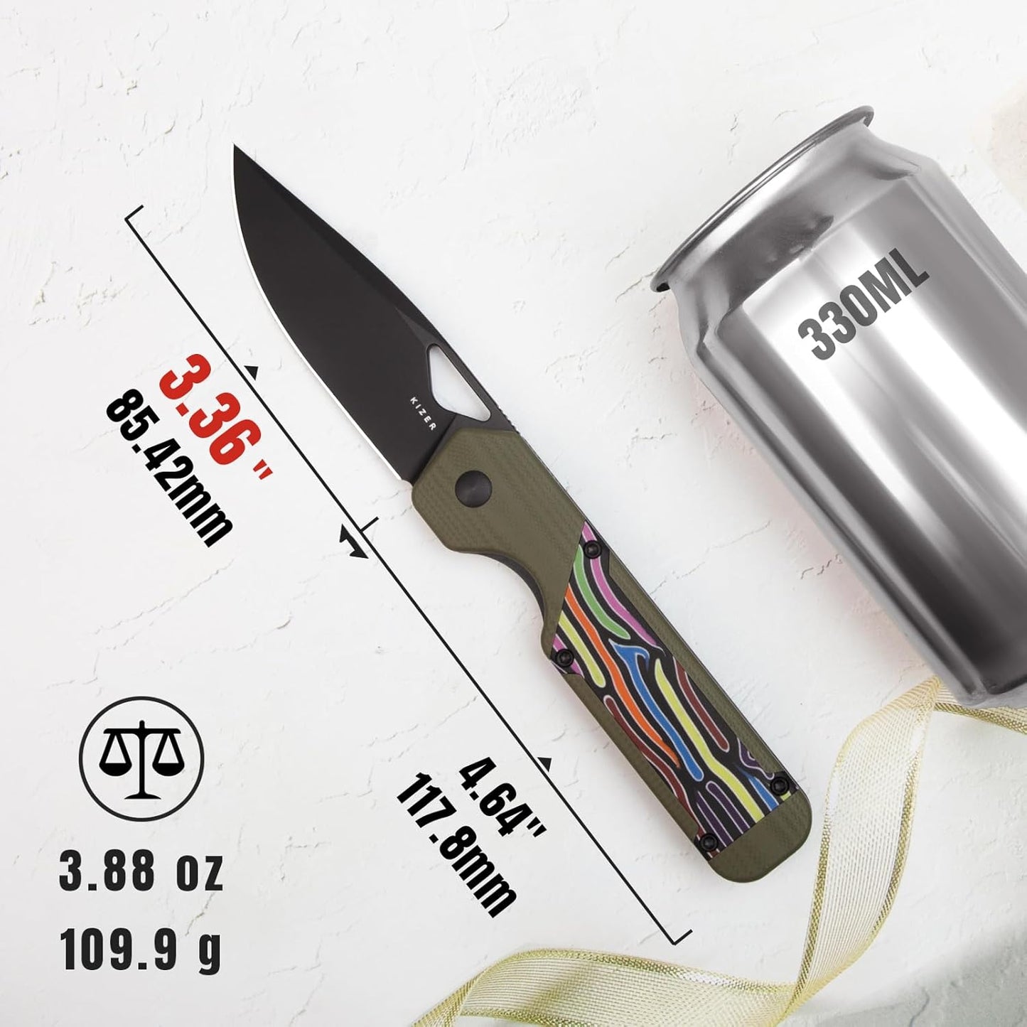 Kizer Militaw EDC Pocket Knife, 3.36'' Nitro V Blade Folding Knife, Stylish G10 Handle with Pocket Clip, Thumb Hole & Front Flipper Opener, Camping Hunting Knife for Men Women Gift V3634A3
