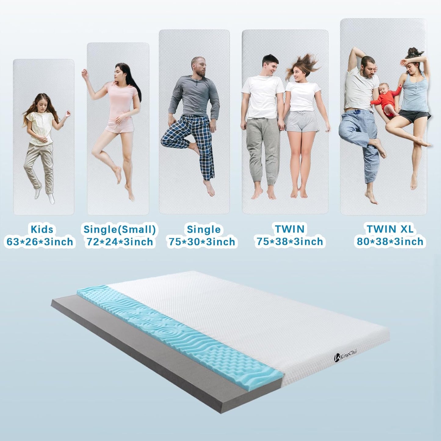 KingChii Memory Foam Camping Mattress, Portable Roll Up Sleeping Pad for Road Trip, Floor Mat Roll Up Futon Mattress for Guests Sleepoverr