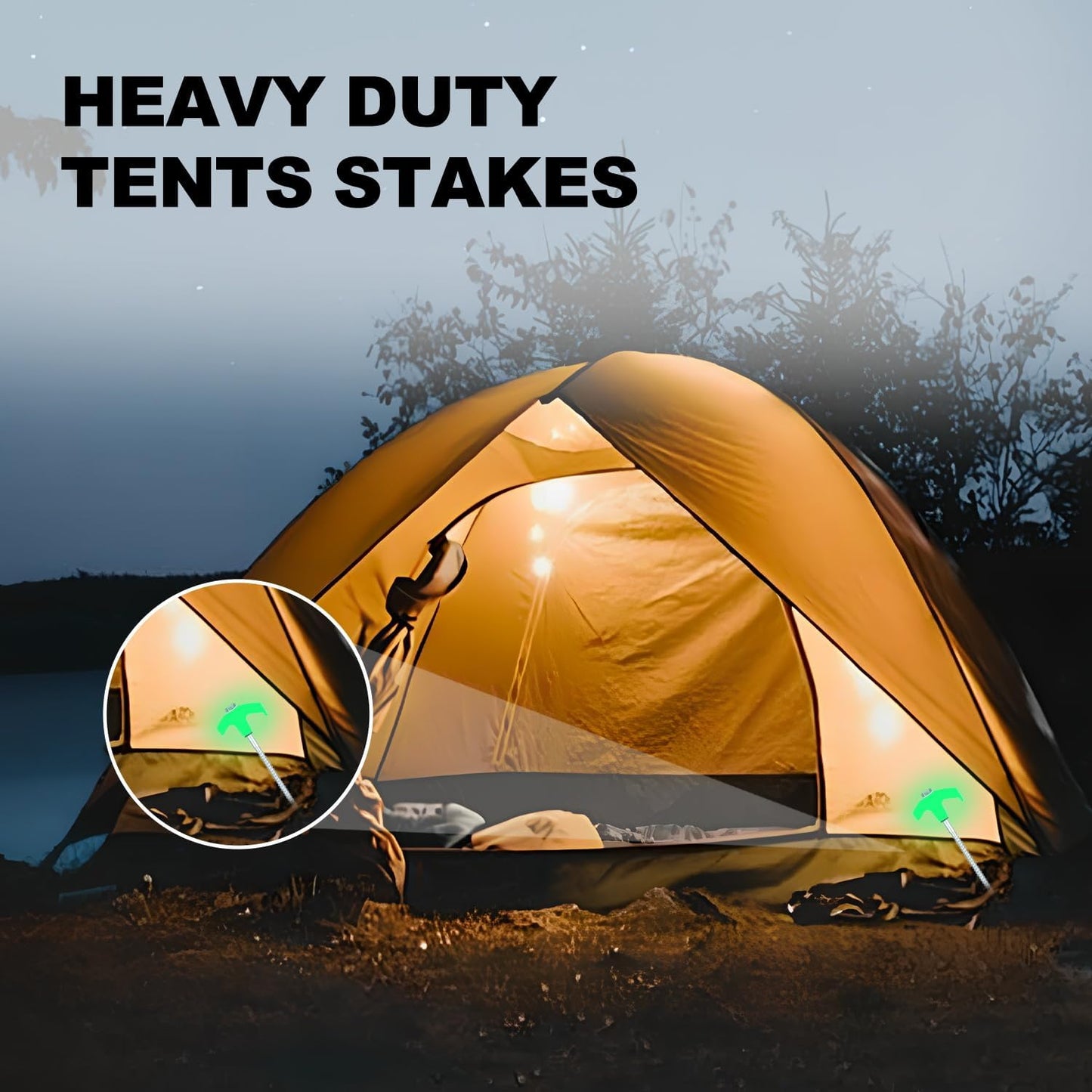 12 Pack Screw in Tent Stakes Heavy Duty,8 Inch Ground Anchors Screw in,Metal Stakes with Hex Head Driver,Camping Tent Accessories.(Luminous White)