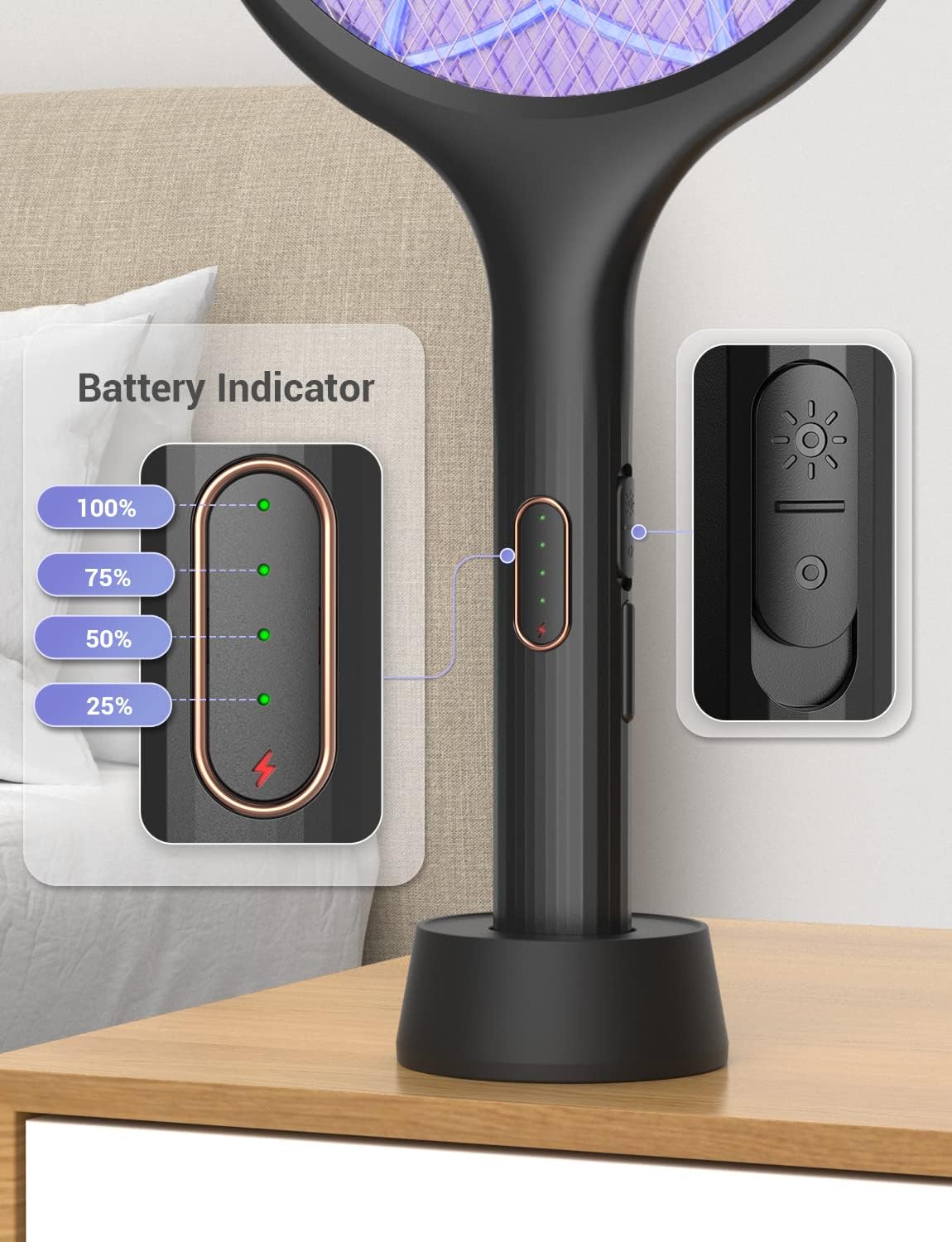 YISSVIC Electric Fly Swatter Bug Zapper Racket 4000V LED Screen Dual Modes Fly Zapper Rechargeable for Indoor Home Office Backyard Patio Camping (Black-2 Pack)