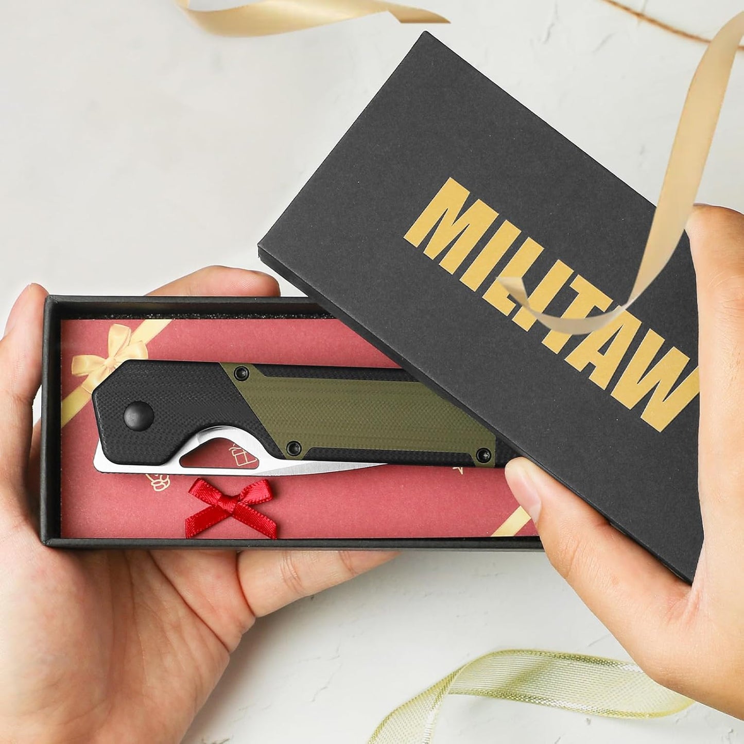 Kizer Militaw EDC Pocket Knife, 3.36'' Nitro V Blade Folding Knife, Black&Green G10 Handle with Pocket Clip, Thumb Hole & Front Flipper Opener, Camping Hunting Knife for Men Women Gift V3634M1