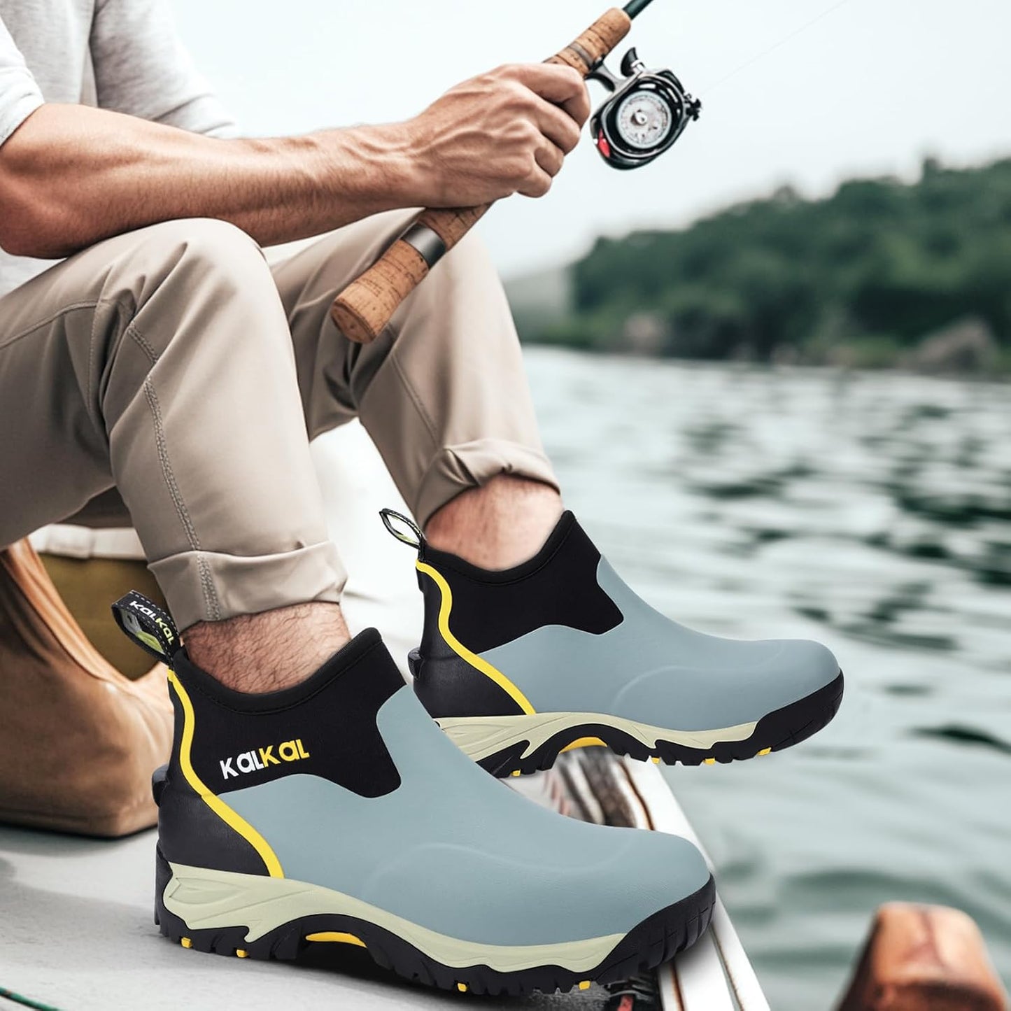 Kalkal Men's Rubber Boots, Waterproof Ankle Rain Boots, Insulated Working Booties with Comfortable Sports Sole, Outdoor Mud Boots for Yard Chore