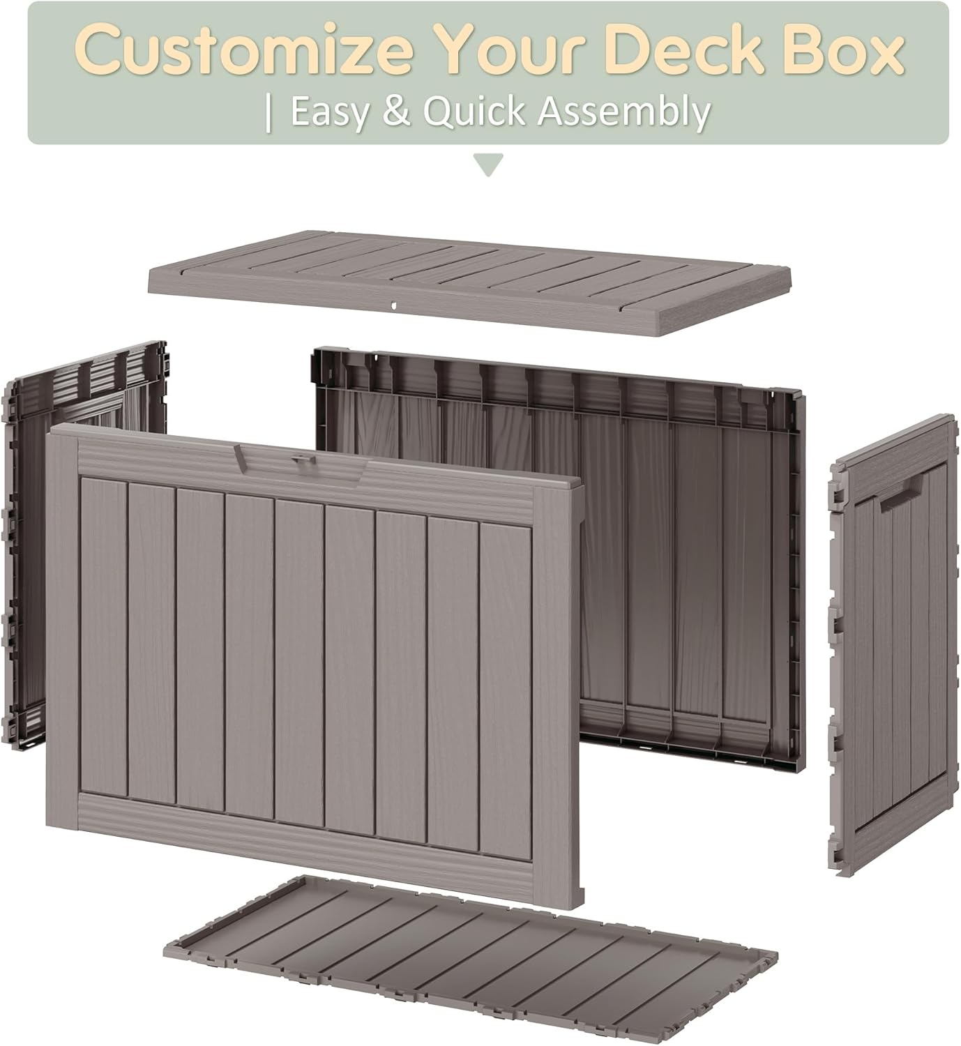 KAMABOKO 45 Gallon Outdoor Storage Box, All-Weather Deck Box for Patio Furniture, Package Deliveries, Garden Tools, Pool Supplies & Cushions, Grey