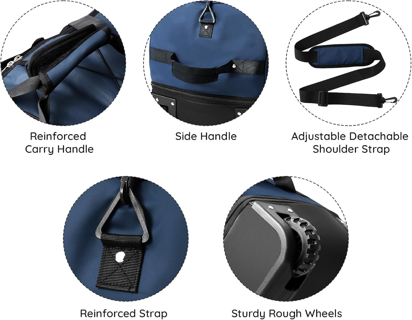 110L/140L Expandable Soft-Sided Foldable Duffle Bag with 2 Rubber Wheels,Packable 32” Rolling Carry-On with Multi-Pockets & Compartments,Navy Blue