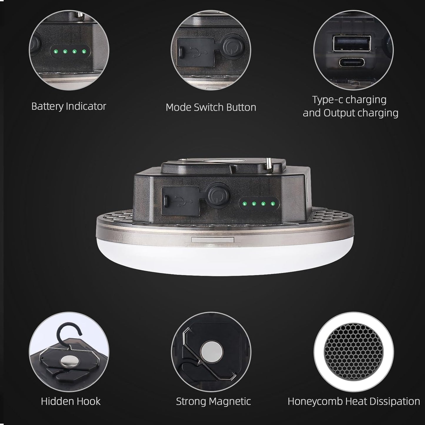 12000mAh (45W) Camping Hanging Tent Light Emergency Power Outage Lantern Home Use 4000LM 3 Modes IPX5 Waterproof Outdoor Walking Rock Climbing Work Rechargeable Camping Light