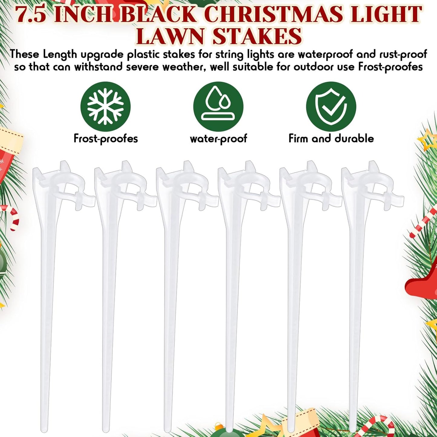 Jetec 400 Pieces Christmas Light Stakes Universal Yard Lawn Holiday 7.5 Inches Light Ground Stakes for C7 C9 String Lights Christmas Outdoor Lights Holders on Yards, Driveways (Clear)
