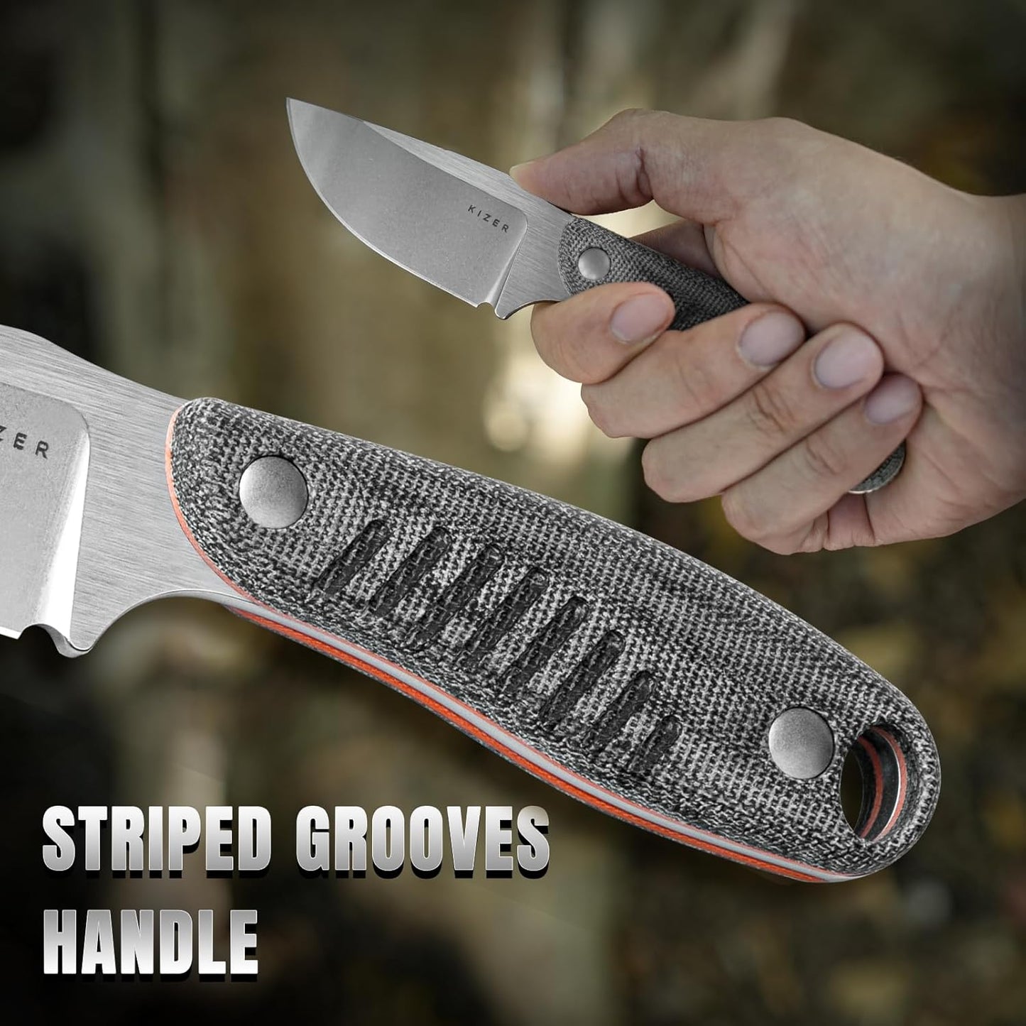 Kizer Hare Fixed Blade Knife with Sheath, 3.14" Nitro V Blade EDC Hunting Knife with Black Micarta and Orange G10 Handle, Small Bushcraft Neck Knives, Camping Knives for Men Women, 1077A2