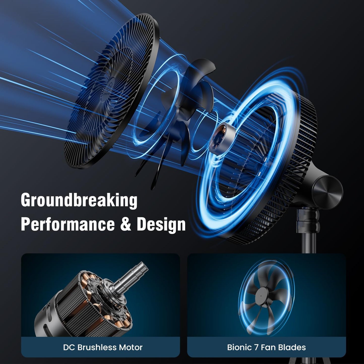 12” Portable Fan 16000mAh Battery Operated Rechargeable, Auto-Oscillating Pedestal Stand Fan, Adjustable Height, Remote Control, 4 Seeds, Timer, Cordless for Travel Camping Bedroom