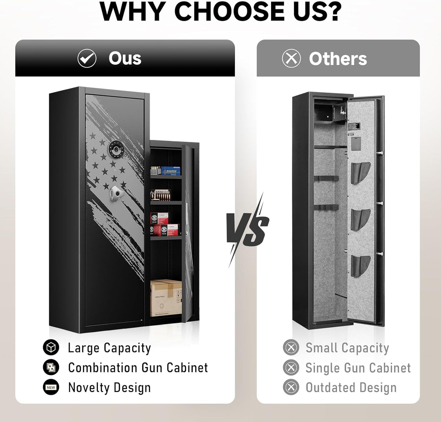 KAER 8-10 Gun Safe, Large Gun Safe for Rifles and Pistols, Quick Access Home Gun Rifle Safe and Storage Gun Cabinet with 4 Pistol Pouches and Removable Shelf for Shotgun, Firearm, Ammo