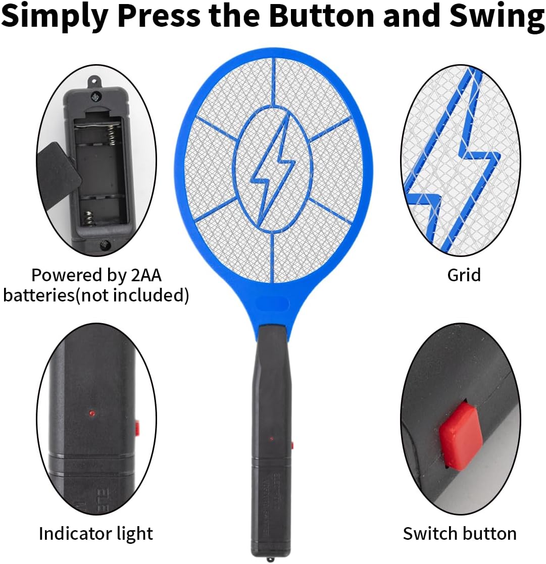 ZhouHe Pack of 2 Electric Fly Swatter Bug Zapper Battery Operated Flies Killer Indoor & Outdoor Pest Control Mosquito Zapper and Insect Catcher Racket(red&Blue)