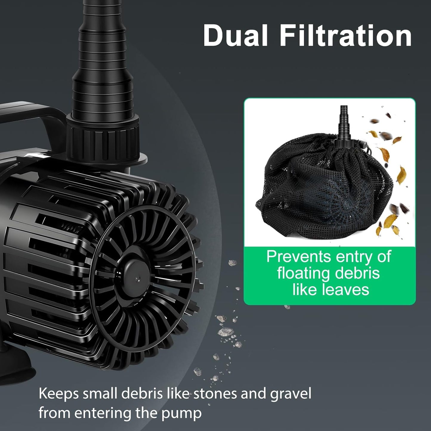 100W 1800 GPH Pond Pump for Outdoor Ponds with 180° Adjustable Outlet, Ultra-Quiet Fountain Pump with Barrier Bag & 20FT Power Cord, Waterfall Pump, UL Listed