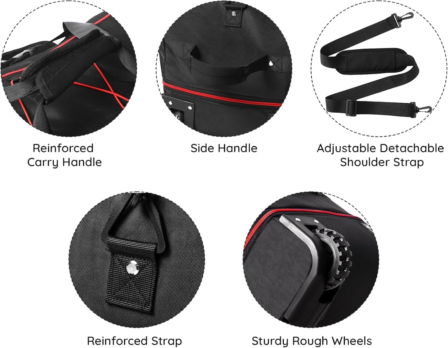 110L/140L Expandable Soft-Sided Foldable Duffle Bag with 2 Rubber Wheels,Packable 32” Rolling Carry-On with Multi-Pockets & Compartments,Black Red