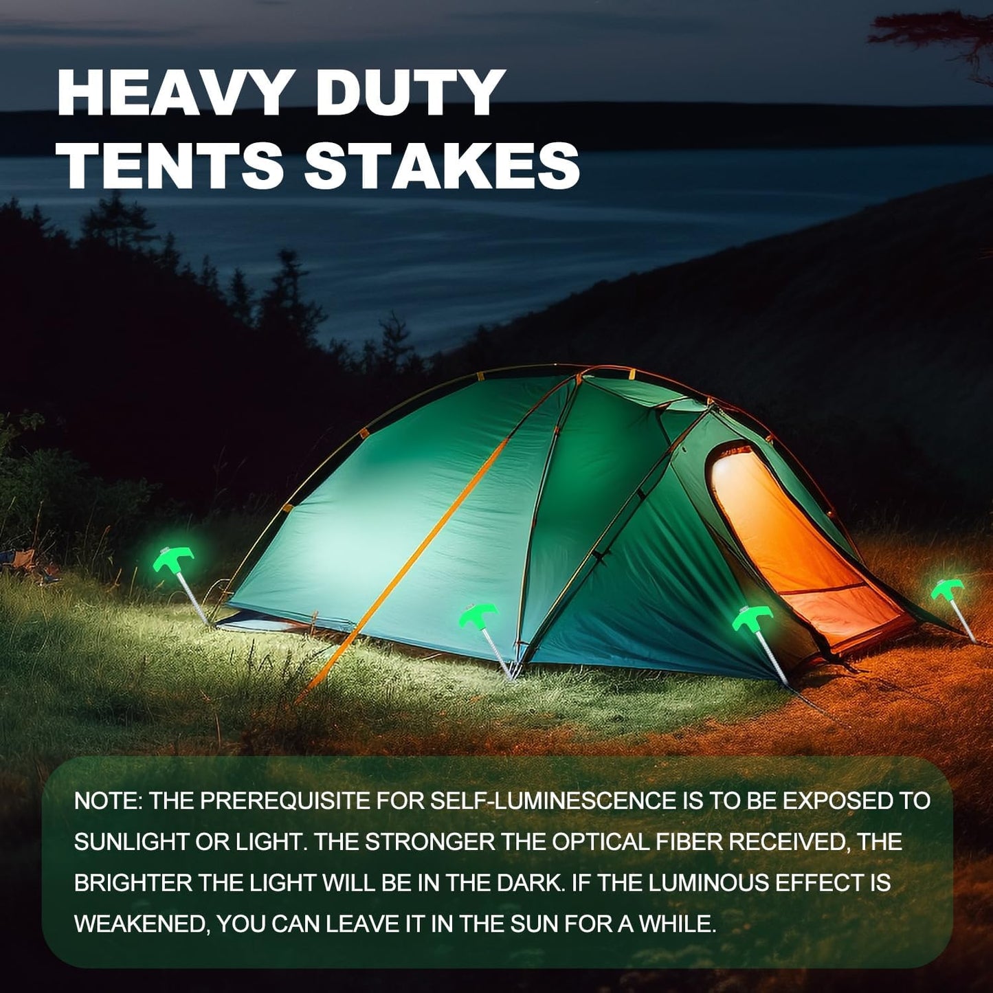 12 Pack Screw in Tent Stakes Heavy Duty,8 ’’ Ground Anchors Screw in,Metal Stakes with Hex Head Driver and Sturdy Storage Box. (12, Luminous White)