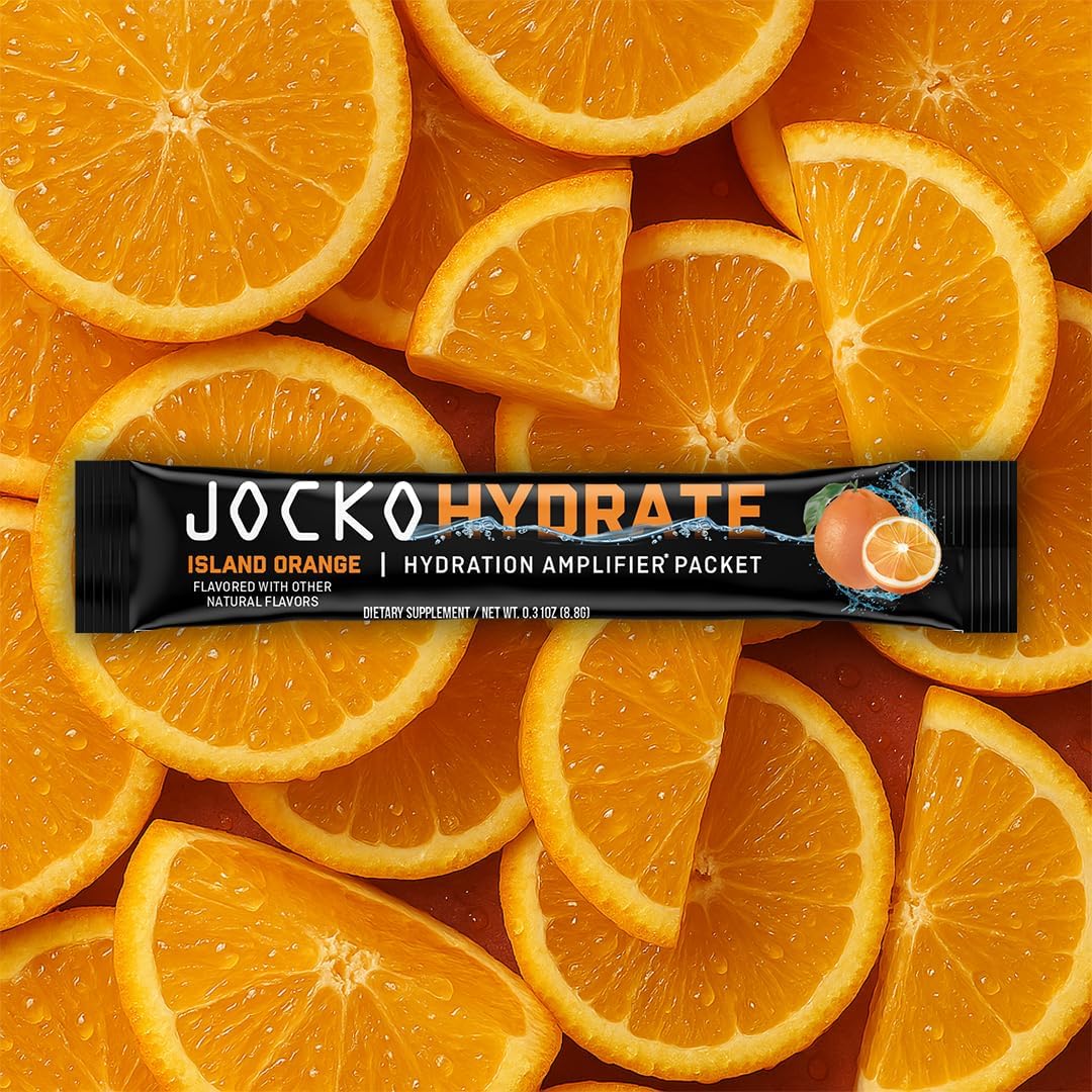 Jocko Fuel Hydrate Electrolytes Powder Packets Low Sugar - Hydration Amplifier Packets for Recovery, Dehydration, & Exercise - with Vitamins B6, B12 & C (16 Packets) Island Orange