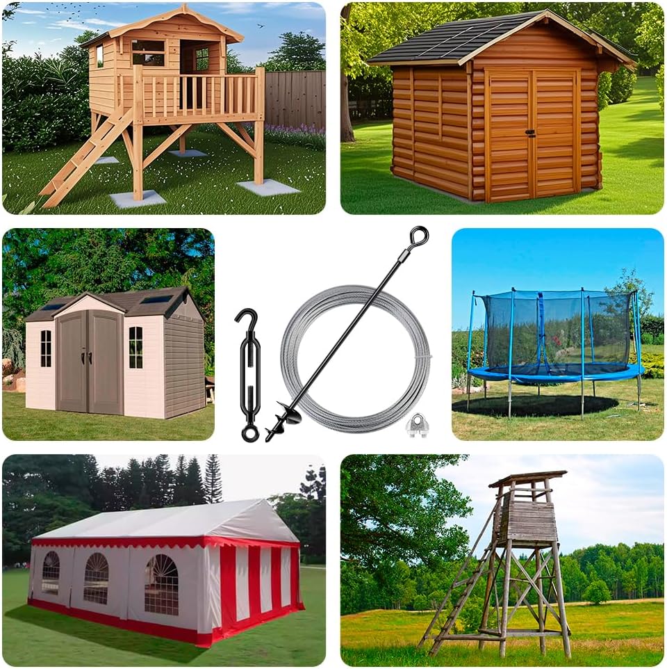 15in 8 Pack Ground Anchors with 1/8" Galvanized Cable Shed Anchor Kit, Trampoline Stakes Anchors High Wind – Ideal for Canopies, Sheds, Car Ports, Swing Sets Gazebo Greenhouse (15 in of 8 Pcs)