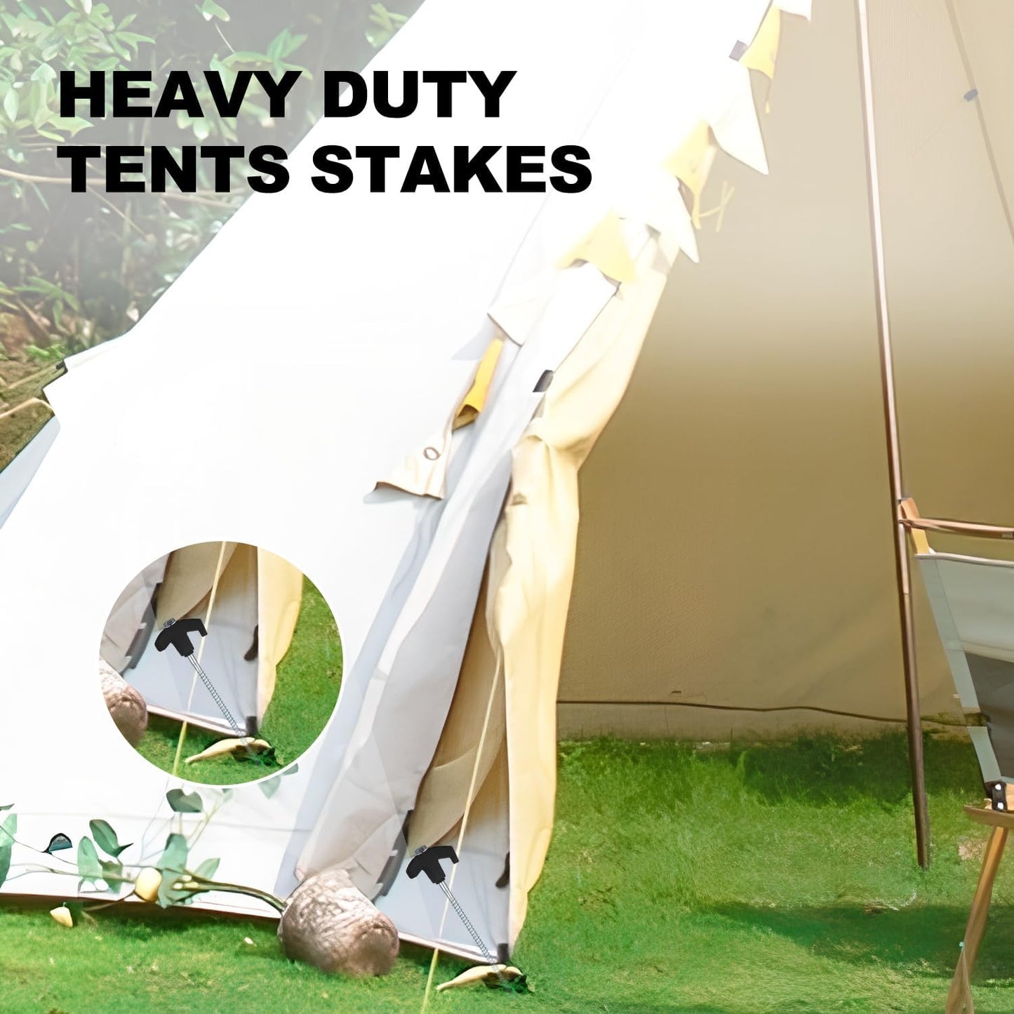 12 Pack Screw in Tent Stakes Heavy Duty,8 Inch Ground Anchors Screw in,Metal Stakes with Hex Head Driver,Camping Tent Accessories.(Black)