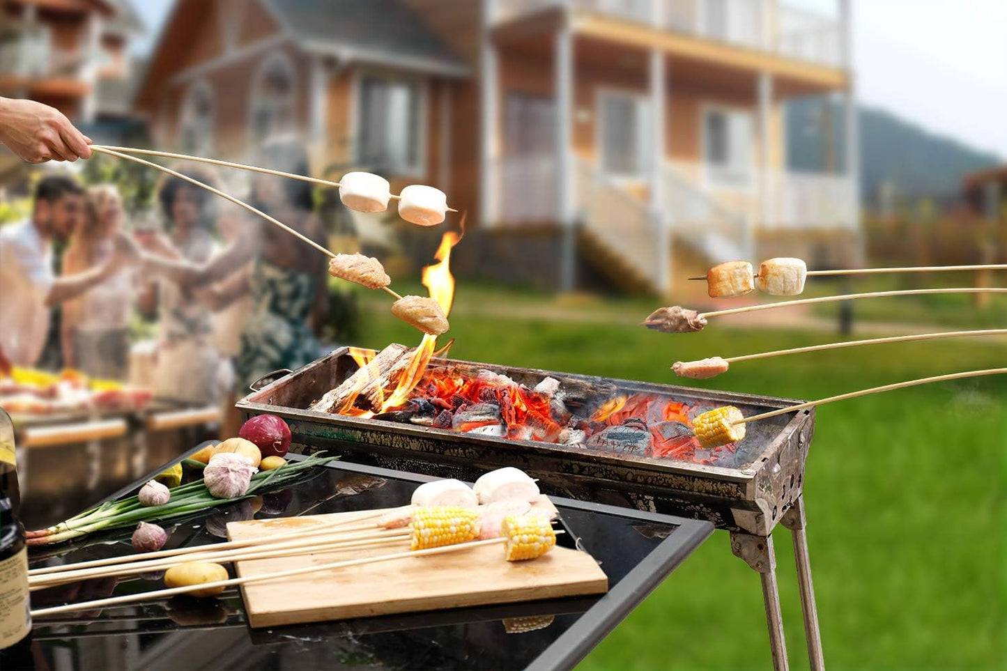 120 PCS Bamboo Marshmallow Roasting Sticks, SMores Skewers for Fire Pit, Extra Long 30 Inch Heavy Duty 5mm Thick Wooden SMores Sticks for Open Fire Pits Roaster Barbecue Hot Dog Camping Kebab Sausage