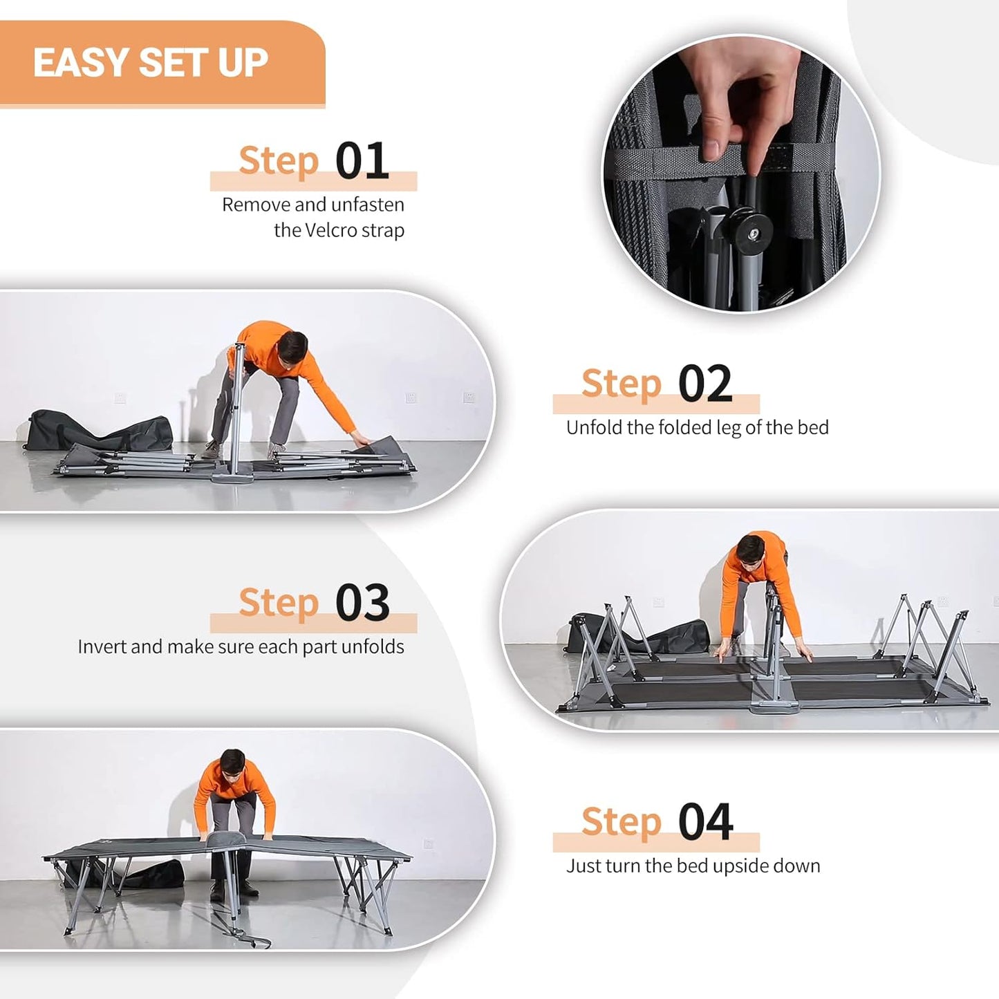 KingCamp 2 Person Queen Size Camping Cot, Folding Portable Double 550lbs Heavy Duty Oversized Large Wide XXL Foldable Sleeping Bed with Carry Bag for Two Adult Outdoor Travel Tent, Grey