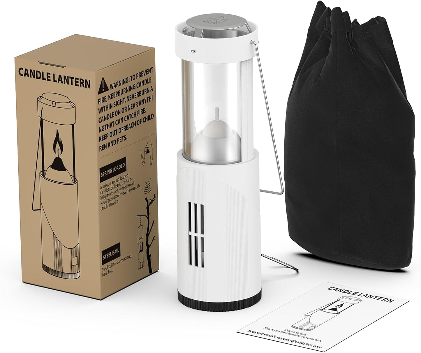 15Hour+ Long Burning Mini Candle Lantern for Real Candles, Outdoor Camping Emergency Lighting, Portable Survival Lantern for Power Outages w/ Storage Bag - White, 1Pack