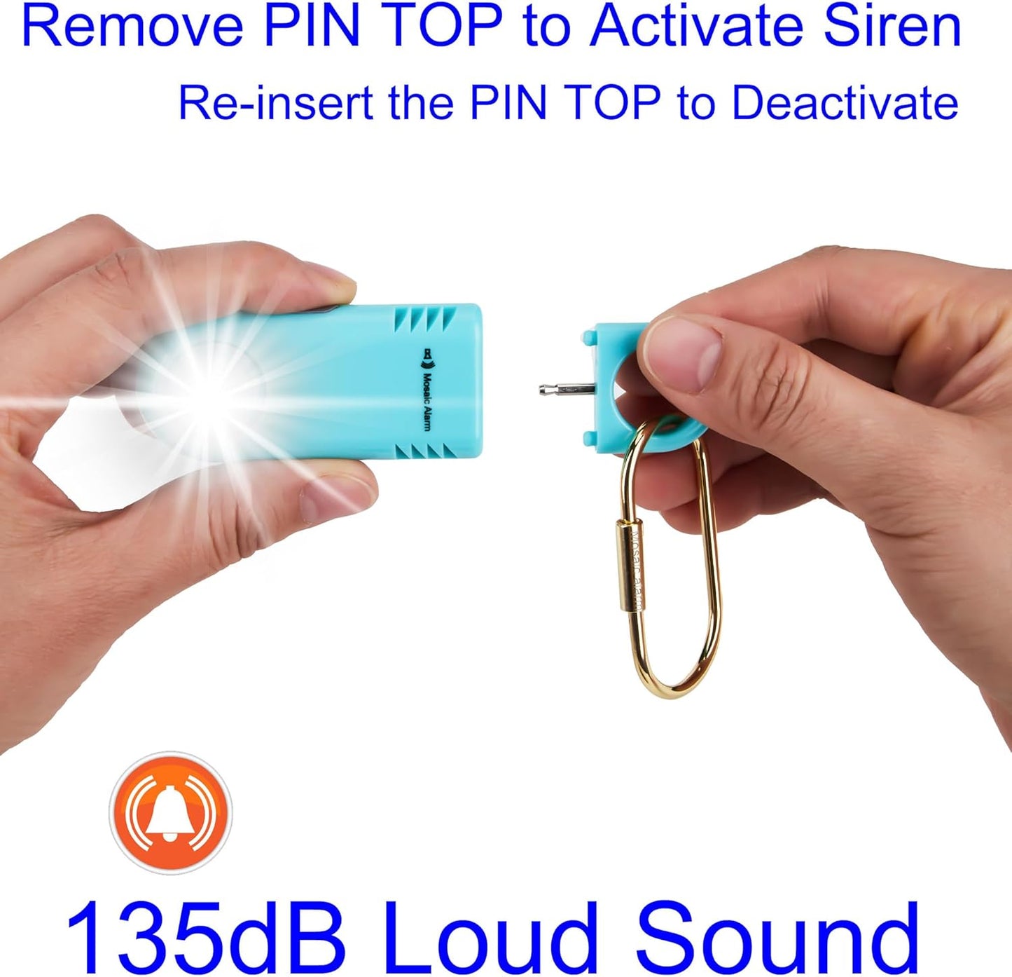 135dB Rechargeable Personal Safety Alarm Strobe Light Non Slip Grip Keychain Siren for Women Students. Flashlight Hiking Bear Alarm Emergency Mutual SOS Paging Alerts Loud Sound. Aqua